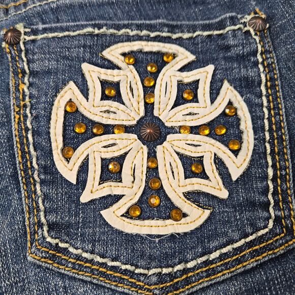 Pepe Capri Jeans Low Rise Topaz Stone Embellished Pockets size 27 Distressed - Picture 9 of 12